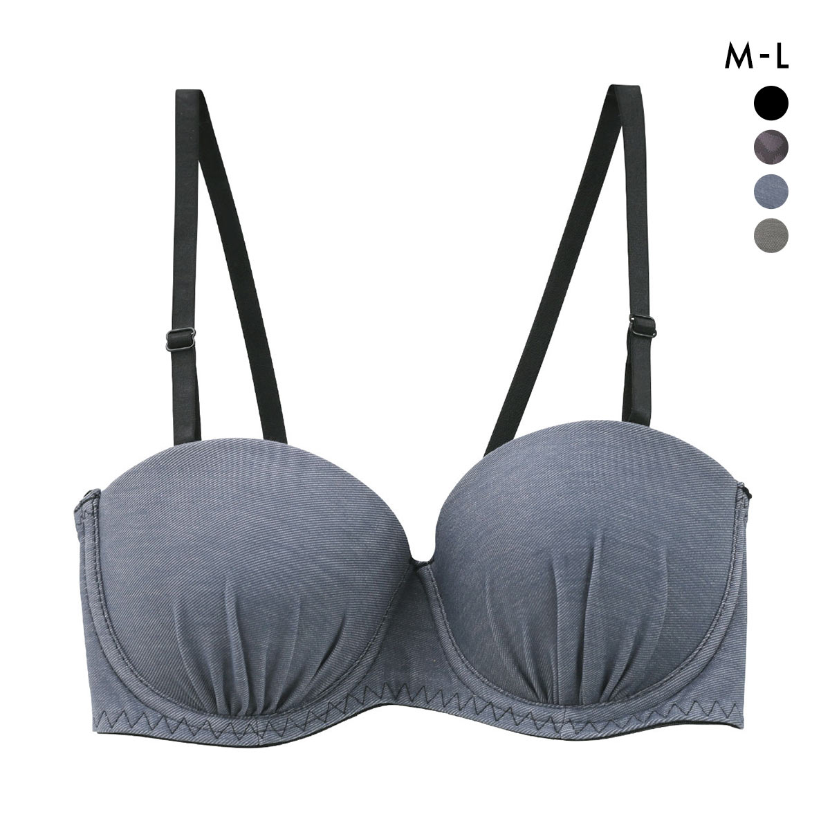 サンエイ STYLE UP チューブブラ ML 1/2カップブラジャー バックレース 背中見せ 肌見せ バックオープン ストラップレス SANEI(DE1-デニム1-M)