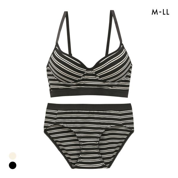 サンエイ リラックス＆ナチュラル アウトゴムボーダー ノンワイヤー ブラセット M L LL ブラレット ワイヤレス ナイトブラ SANEI