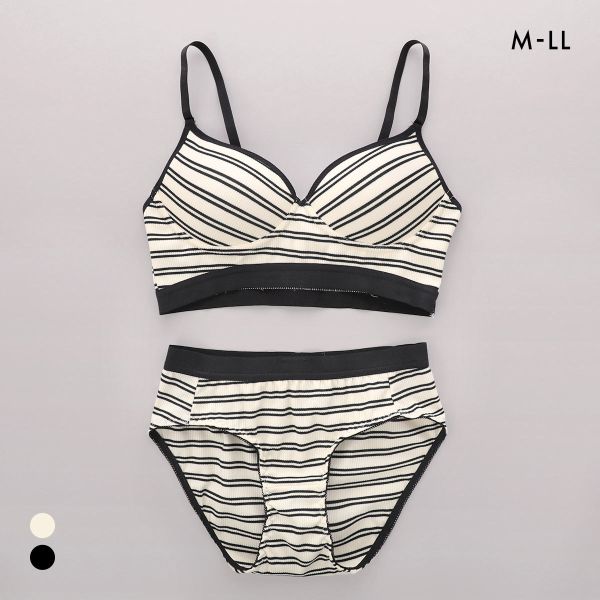 サンエイ リラックス＆ナチュラル アウトゴムボーダー ノンワイヤー ブラセット M L LL ブラレット ワイヤレス ナイトブラ SANEI