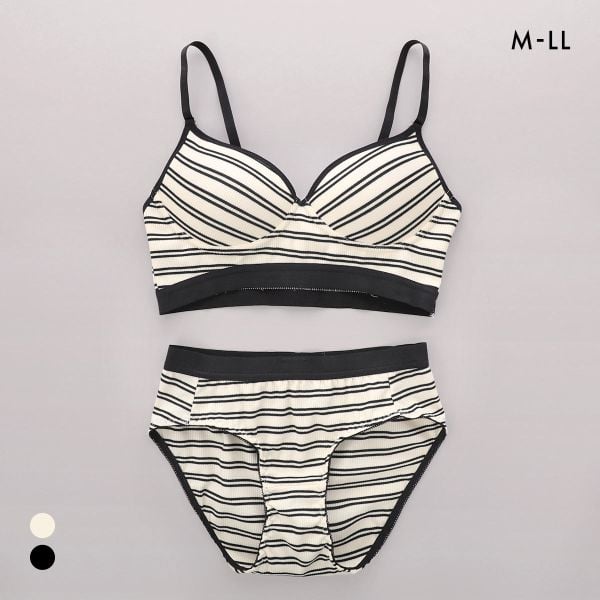 サンエイ リラックス＆ナチュラル アウトゴムボーダー ノンワイヤー ブラセット M L LL ブラレット ワイヤレス ナイトブラ SANEI