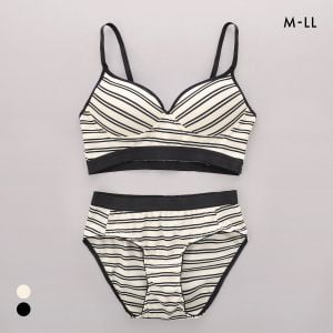 サンエイ リラックス＆ナチュラル アウトゴムボーダー ノンワイヤー ブラセット M L LL ブラレット ワイヤレス ナイトブラ SANEI
