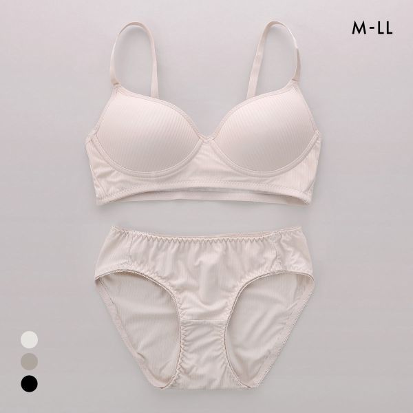 サンエイ リラックス＆ナチュラル シンプルリブ ノンワイヤー ブラセット M L LL ブラレット ワイヤレス ナイトブラ SANEI