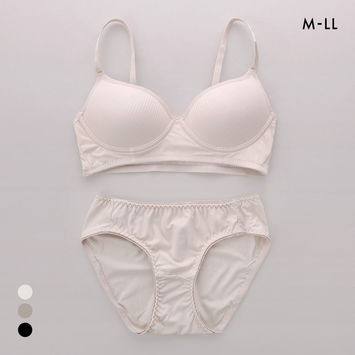 サンエイ リラックス＆ナチュラル シンプルリブ ノンワイヤー ブラセット M L LL ブラレット ワイヤレス ナイトブラ SANEI(GG-グレージュ-M／M)