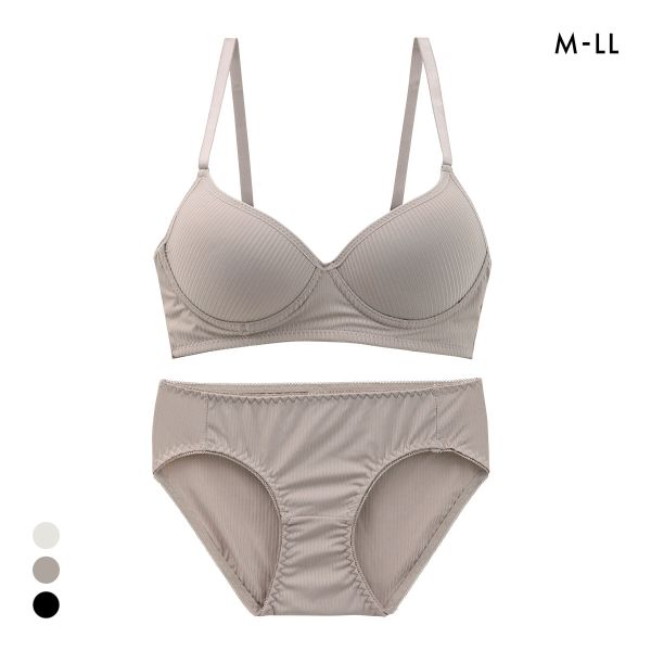 サンエイ リラックス＆ナチュラル シンプルリブ ノンワイヤー ブラセット M L LL ブラレット ワイヤレス ナイトブラ SANEI