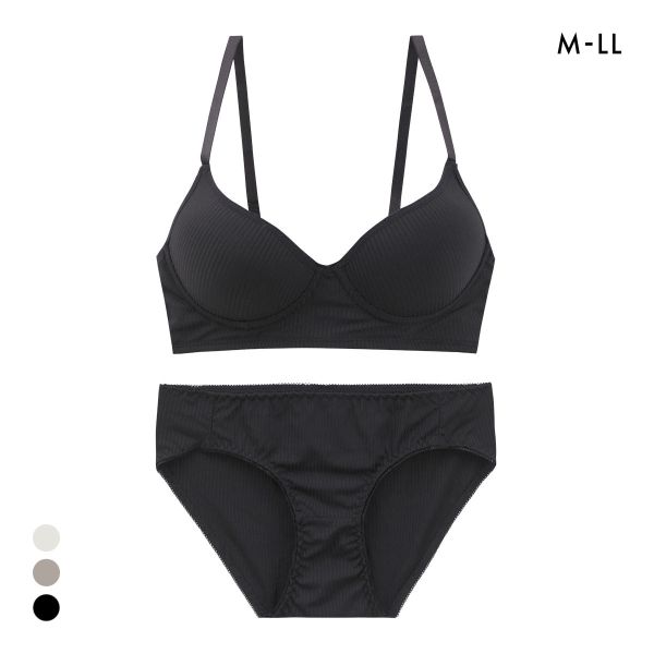 サンエイ リラックス＆ナチュラル シンプルリブ ノンワイヤー ブラセット M L LL ブラレット ワイヤレス ナイトブラ SANEI