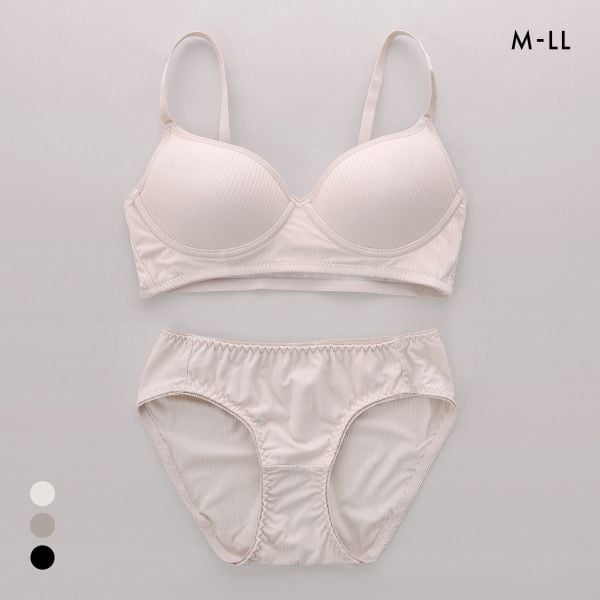 サンエイ リラックス＆ナチュラル シンプルリブ ノンワイヤー ブラセット M L LL ブラレット ワイヤレス ナイトブラ SANEI