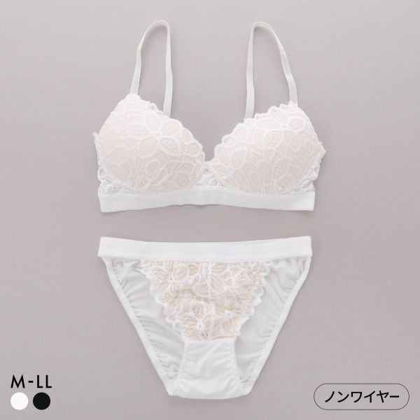 サンエイ リラックス＆ナチュラル 総レース ノンワイヤー ブラセット M L LL ブラジャー ショーツ セット ノンストレス SANEI