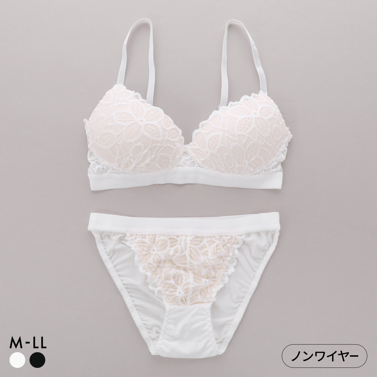 サンエイ リラックス＆ナチュラル 総レース ノンワイヤー ブラセット M L LL ブラジャー ショーツ セット ノンストレス SANEI