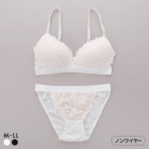 サンエイ リラックス＆ナチュラル 総レース ノンワイヤー ブラセット M L LL ブラジャー ショーツ セット ノンストレス SANEI