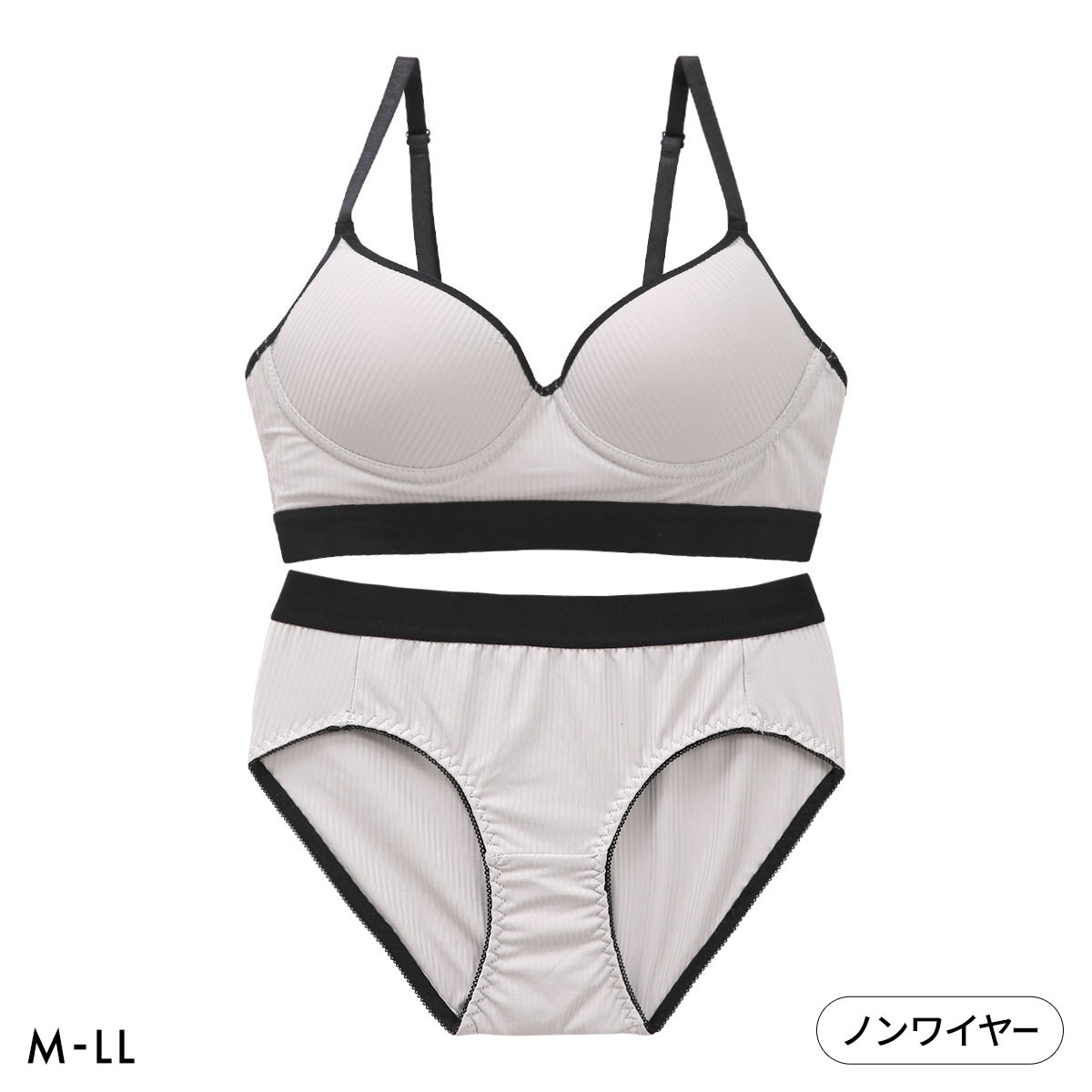 サンエイ リラックス シンプルリブ ノンワイヤー ブラセット 幅広ゴム M L LL ルームインナー ワイヤレス 大きいサイズ SANEI(GY-グレー-M／M)