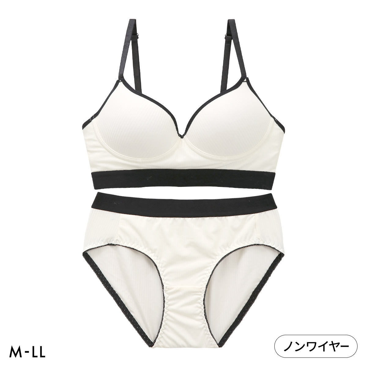サンエイ リラックス シンプルリブ ノンワイヤー ブラセット 幅広ゴム M L LL ルームインナー ワイヤレス 大きいサイズ SANEI(WH-ホワイト-M／M)
