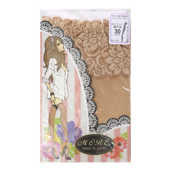 モア MORE レース付き 30デニール ガーターストッキング ニーソックス ニーソ