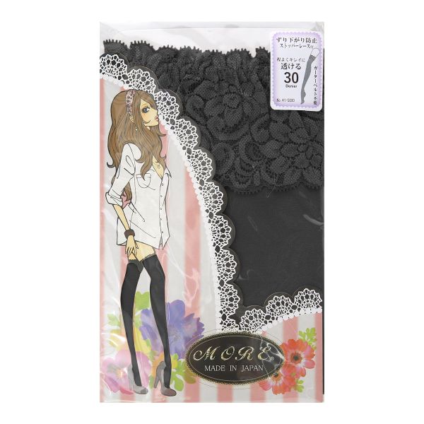 モア MORE レース付き 30デニール ガーターストッキング ニーソックス ニーソ