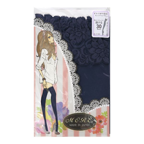 モア MORE レース付き 30デニール ガーターストッキング ニーソックス ニーソ