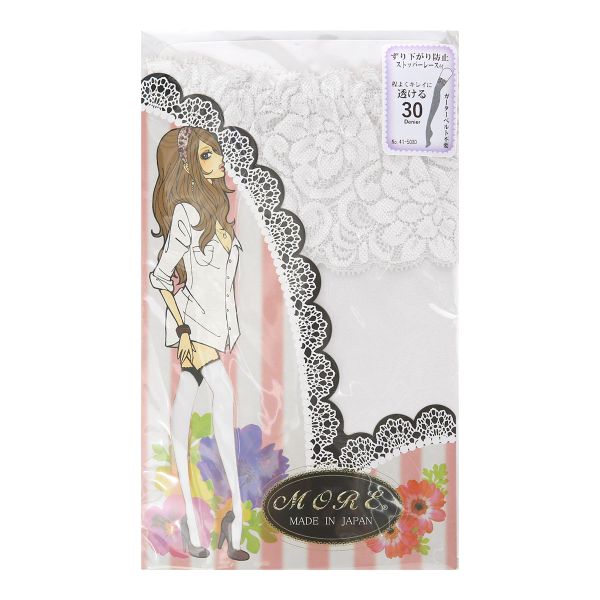 モア MORE レース付き 30デニール ガーターストッキング ニーソックス ニーソ