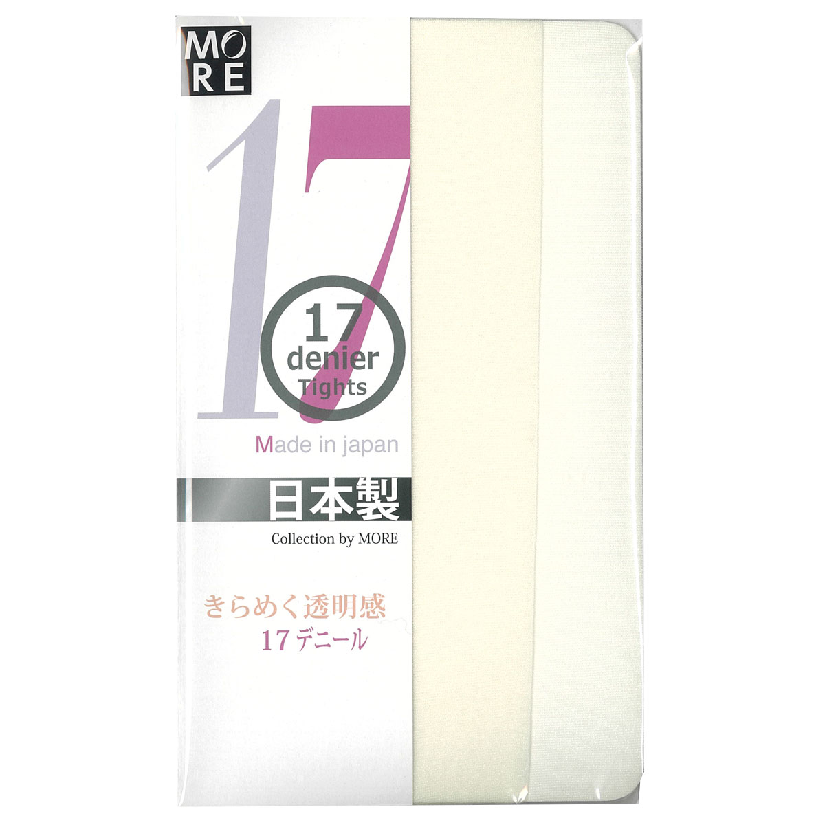 モア MORE きらめく透明感 17デニール カラー タイツ ストッキング 光沢 マチ付き 日本製(WH-ホワイト-M-L)