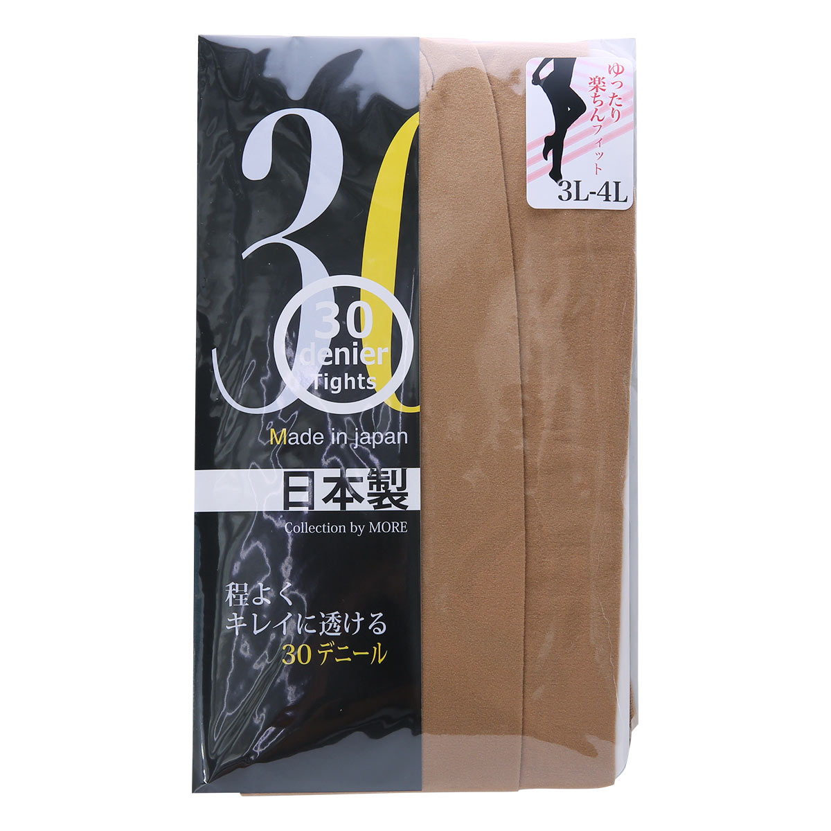 モア MORE 大きいサイズ 30デニール タイツ ゆったり楽ちんフィット マチ付き 3L-4L 5L-6L(BE-ベージュ-3L-4L)