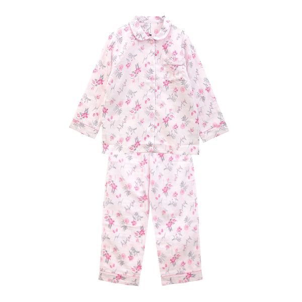 綿100％ 日本製 ダブルガーゼ 花柄 丸襟パジャマ 上下セット レディース ルームウェア 長袖 ブルーミングフローラ