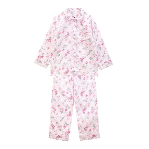 綿100％ 日本製 ダブルガーゼ 花柄 丸襟パジャマ 上下セット レディース ルームウェア 長袖 ブルーミングフローラ