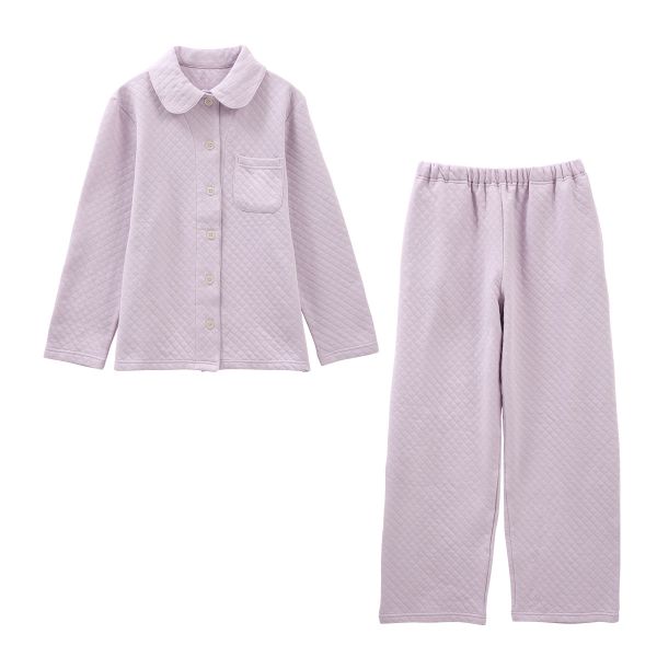 ブルーミングフローラ 綿100％ キルトニット パジャマ 上下セット 前開き 長袖 あったか シンプル おしゃれ ルームウェア 春秋冬