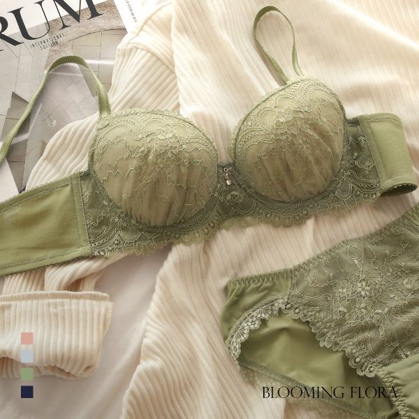 ブラジャー ショーツ セット 大きいサイズ アンダー80 脇高 総レース B C D E F 上下セット ナチュラルメイクブラ ブルーミングフローラ
