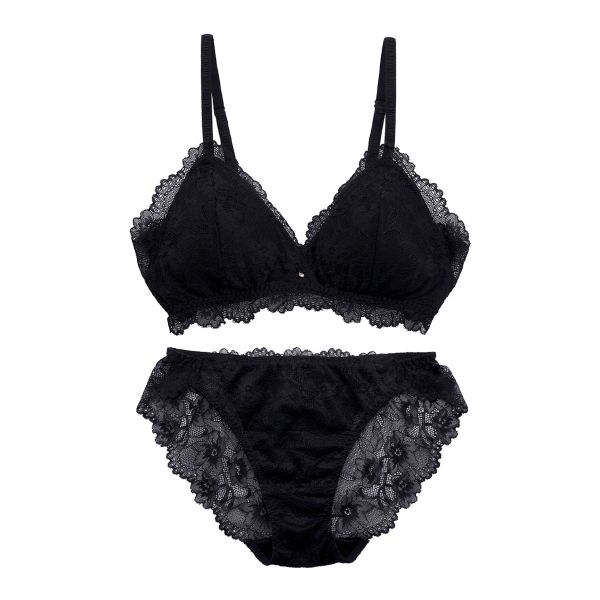 ブラジャー ショーツ セット ノンワイヤー 大きいサイズ 脇高 総レース S Ｍ Ｌ ブラレット 上下セット ブルーミングフローラ
