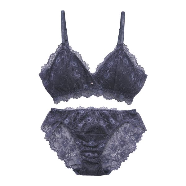 ブラジャー ショーツ セット ノンワイヤー 大きいサイズ 脇高 総レース S Ｍ Ｌ ブラレット 上下セット ブルーミングフローラ