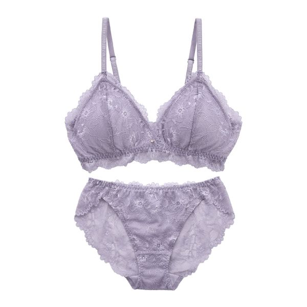 ブラジャー ショーツ セット ノンワイヤー 大きいサイズ 脇高 総レース S Ｍ Ｌ ブラレット 上下セット ブルーミングフローラ