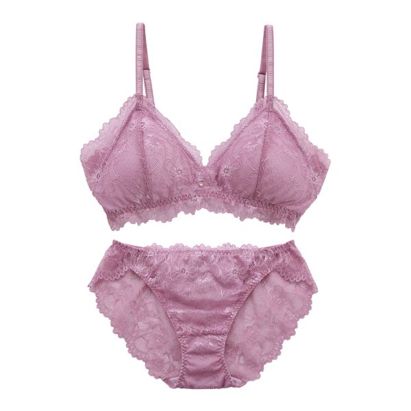 ブラジャー ショーツ セット ノンワイヤー 大きいサイズ 脇高 総レース S Ｍ Ｌ ブラレット 上下セット ブルーミングフローラ