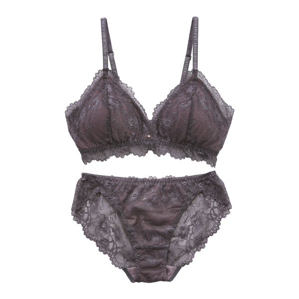 ブラジャー ショーツ セット ノンワイヤー 大きいサイズ 脇高 総レース S Ｍ Ｌ ブラレット 上下セット ブルーミングフローラ