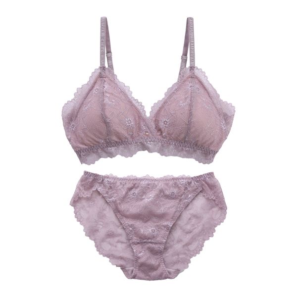 ブラジャー ショーツ セット ノンワイヤー 大きいサイズ 脇高 総レース S Ｍ Ｌ ブラレット 上下セット ブルーミングフローラ