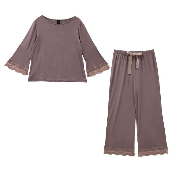 ブルーミングフローラ ルームウェア ゆるっととろみタッチ 上下セット レース フレアスリーブ ワイドパンツ 春夏秋 bloomingFLORA