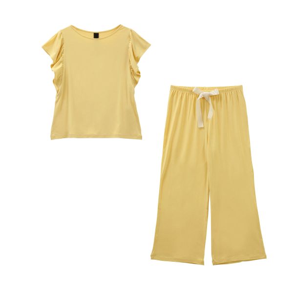 ブルーミングフローラ ルームウェア ゆるっととろみタッチ 上下セット 半袖 ワイドパンツ 春夏秋 bloomingFLORA