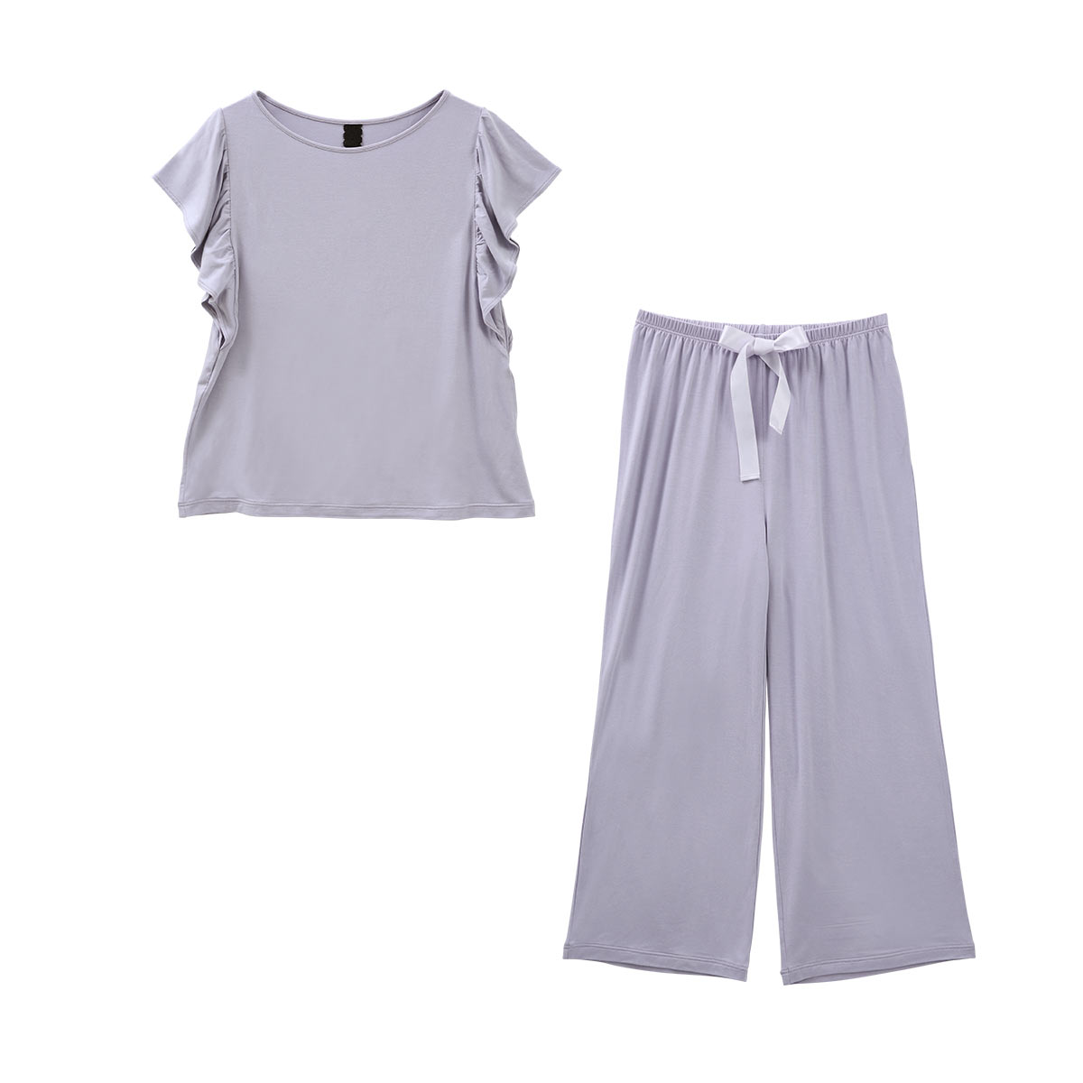 ブルーミングフローラ ルームウェア ゆるっととろみタッチ 上下セット 半袖 ワイドパンツ 春夏秋 bloomingFLORA(GLV-グレーラベンダー-M)