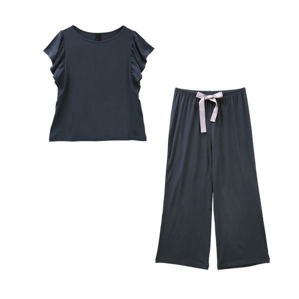 ブルーミングフローラ ルームウェア ゆるっととろみタッチ 上下セット 半袖 ワイドパンツ 春夏秋 bloomingFLORA