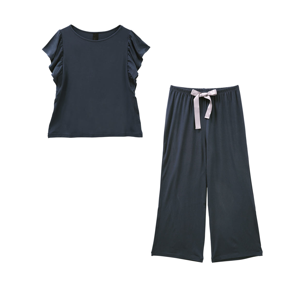 ブルーミングフローラ ルームウェア ゆるっととろみタッチ 上下セット 半袖 ワイドパンツ 春夏秋 bloomingFLORA(NV2-ネイビー2-M)