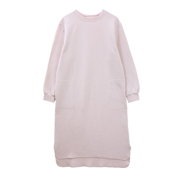 ブルーミングフローラ 綿100％ キルトニット パジャマ ワンピース 長袖 あったか シンプル おしゃれ ルームウェア ラウンドカット裾 春秋冬