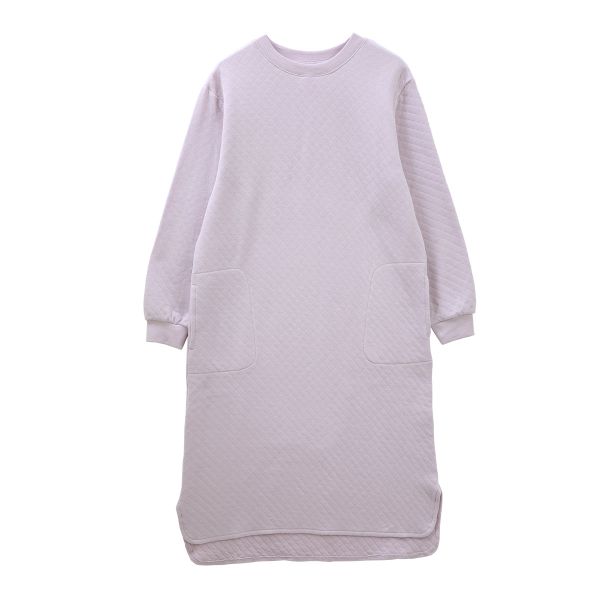 ブルーミングフローラ 綿100％ キルトニット パジャマ ワンピース 長袖 あったか シンプル おしゃれ ルームウェア ラウンドカット裾 春秋冬