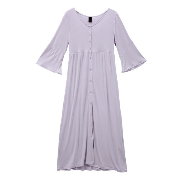 ブルーミングフローラ ルームウェア ゆるっととろみタッチ ワンピース 前開き フレア 七分袖 春夏秋 bloomingFLORA