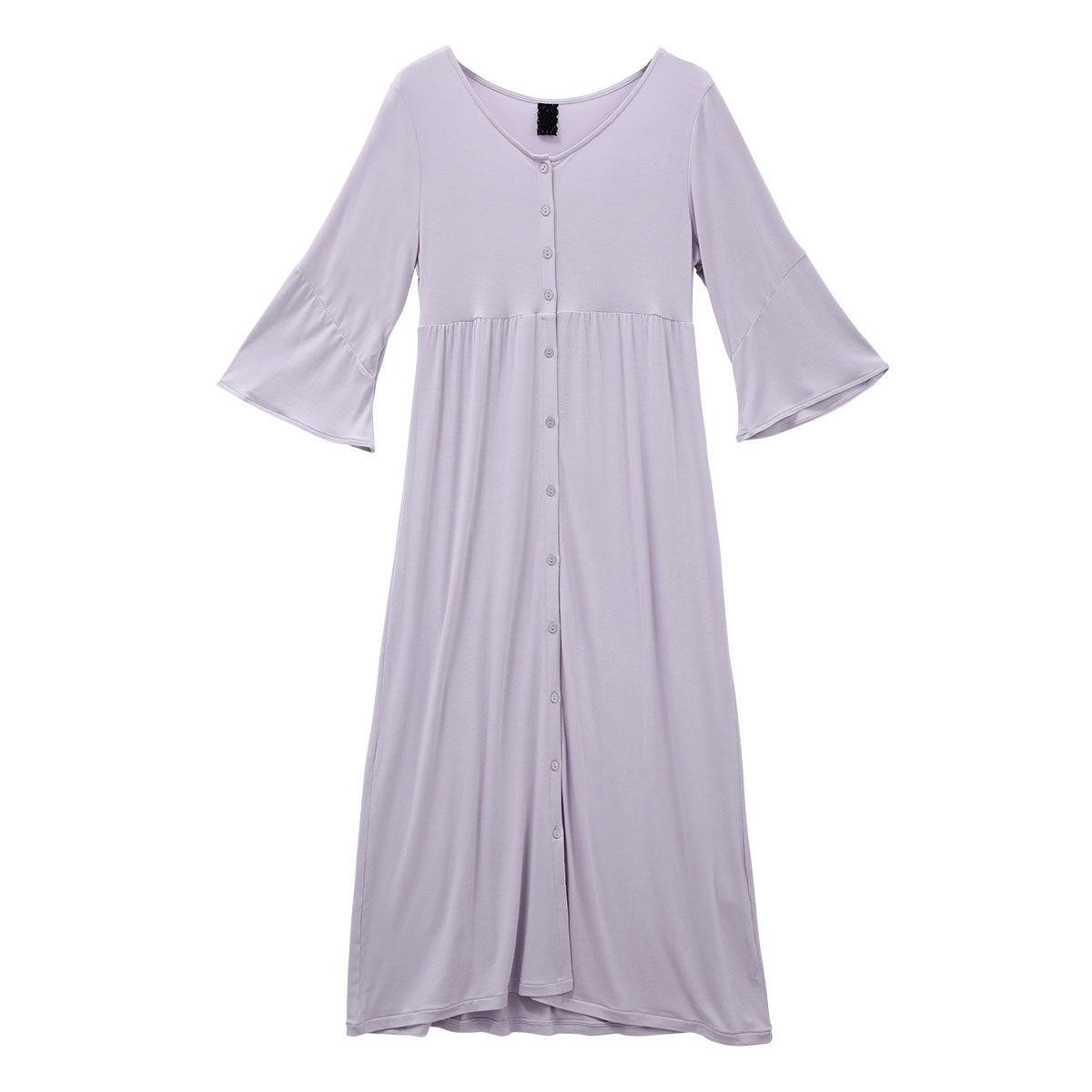 ブルーミングフローラ ルームウェア ゆるっととろみタッチ ワンピース 前開き フレア 七分袖 春夏秋 bloomingFLORA(LV-ラベンダー-M)
