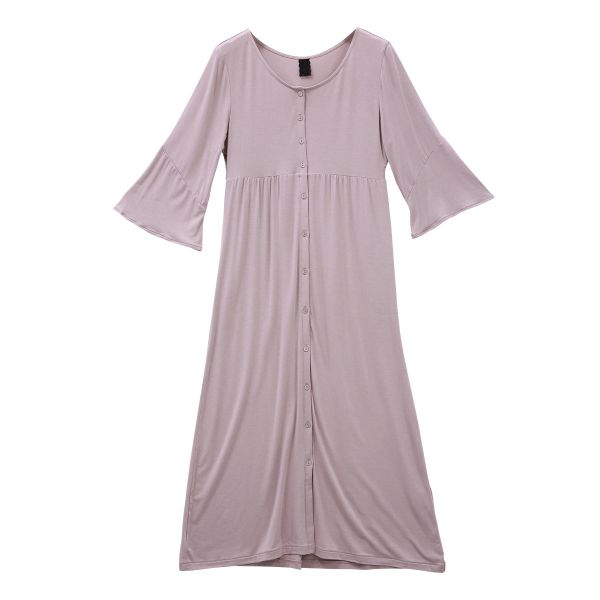 ブルーミングフローラ ルームウェア ゆるっととろみタッチ ワンピース 前開き フレア 七分袖 春夏秋 bloomingFLORA