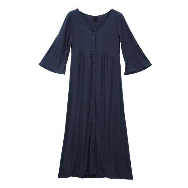 ブルーミングフローラ ルームウェア ゆるっととろみタッチ ワンピース 前開き フレア 七分袖 春夏秋 bloomingFLORA