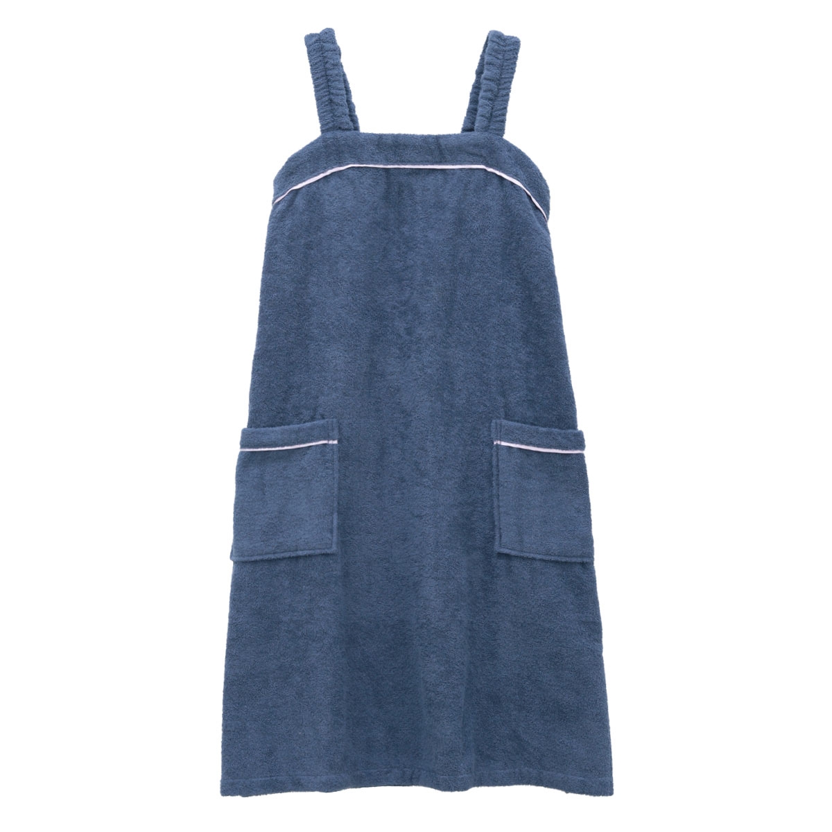 ルームウェア バスラップ ワンピース バスローブ 綿100％ パイル 涼しい 夏 薄手 お風呂上り 汗 ブルーミングフローラ スフレfineタオル(BU-ブルー-M)