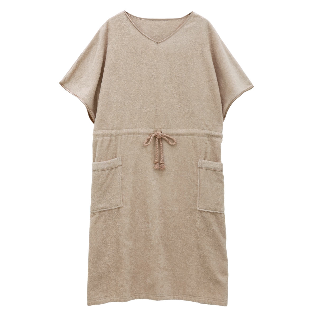 ルームウェア バスポンチョ 綿100％ 着るタオル バスタオル バスラップ バスローブ パイル 涼しい 夏 薄手 お風呂上り 汗(BE-ベージュ-Free)