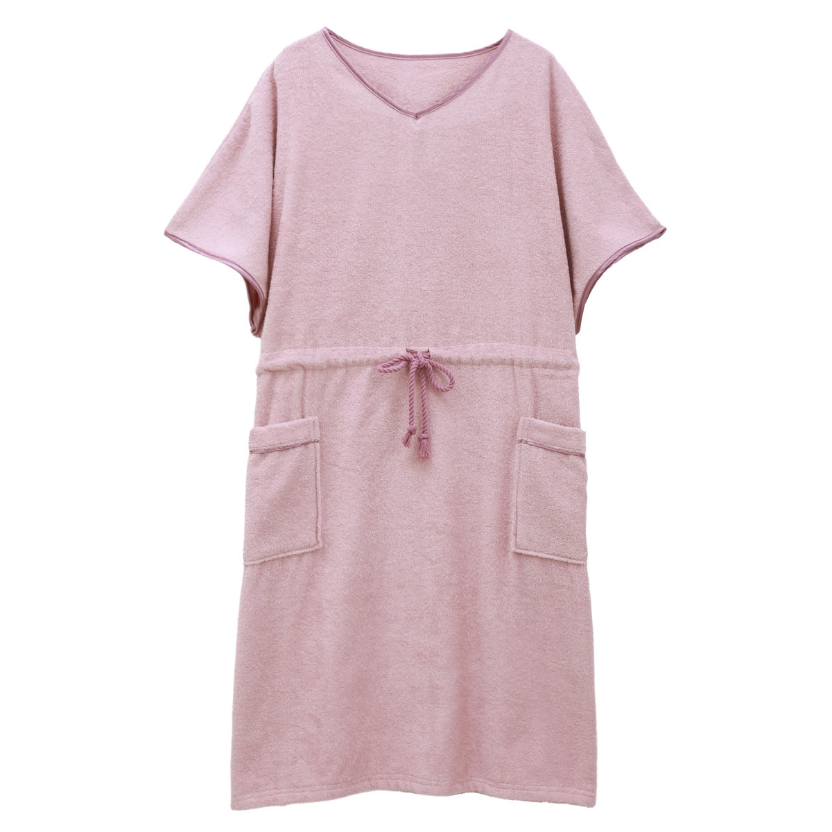 ルームウェア バスポンチョ 綿100％ 着るタオル バスタオル バスラップ バスローブ パイル 涼しい 夏 薄手 お風呂上り 汗(SMP-スモーキーピンク-Free)