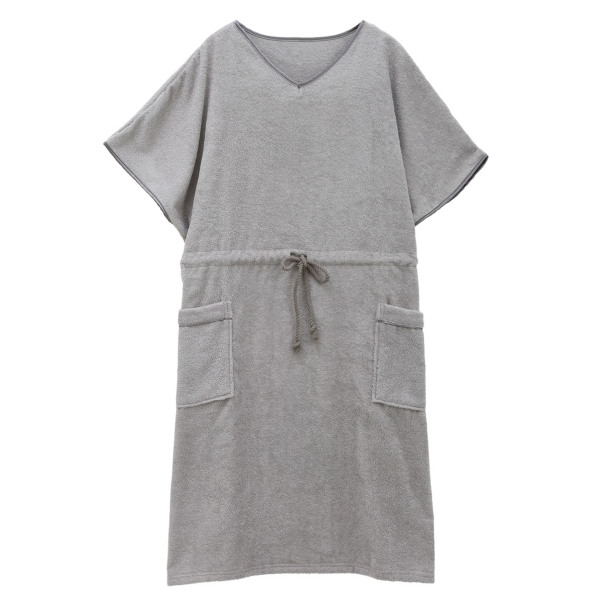 ルームウェア バスポンチョ 綿100％ 着るタオル バスタオル バスラップ バスローブ パイル 涼しい 夏 薄手 お風呂上り 汗(GY-グレー-Free)