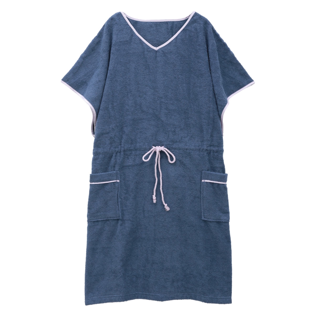 ルームウェア バスラップ バスローブ バスポンチョ 綿100％ パイル 涼しい 夏 薄手 お風呂上り 汗 ブルーミングフローラ  スフレfineタオル(BU-ブルー-M)