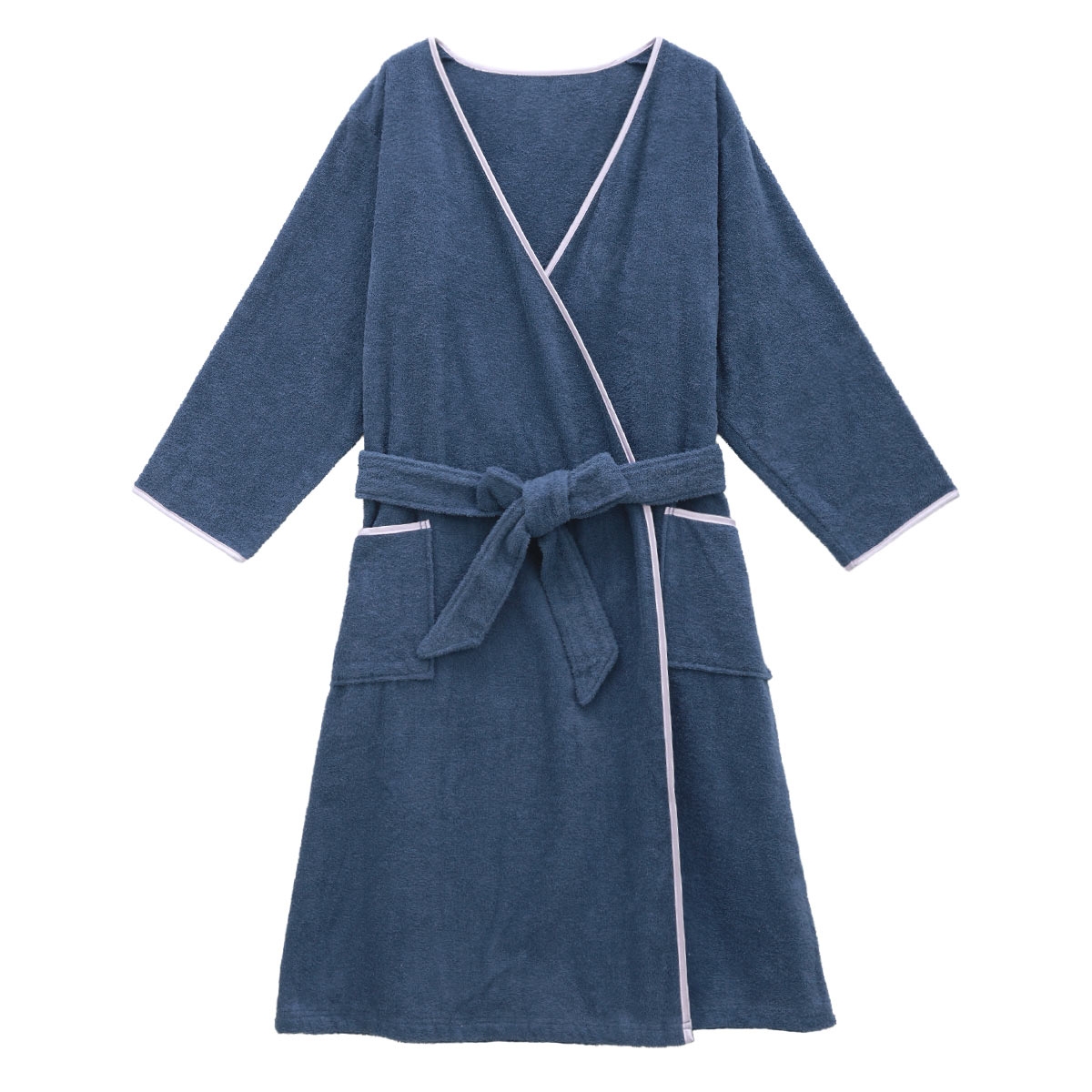 ルームウェア バスローブ 綿100％ 着るタオル バスタオル バスラップ ワンピース パイル 涼しい 夏 薄手 お風呂上り 汗(BU-ブルー-M)