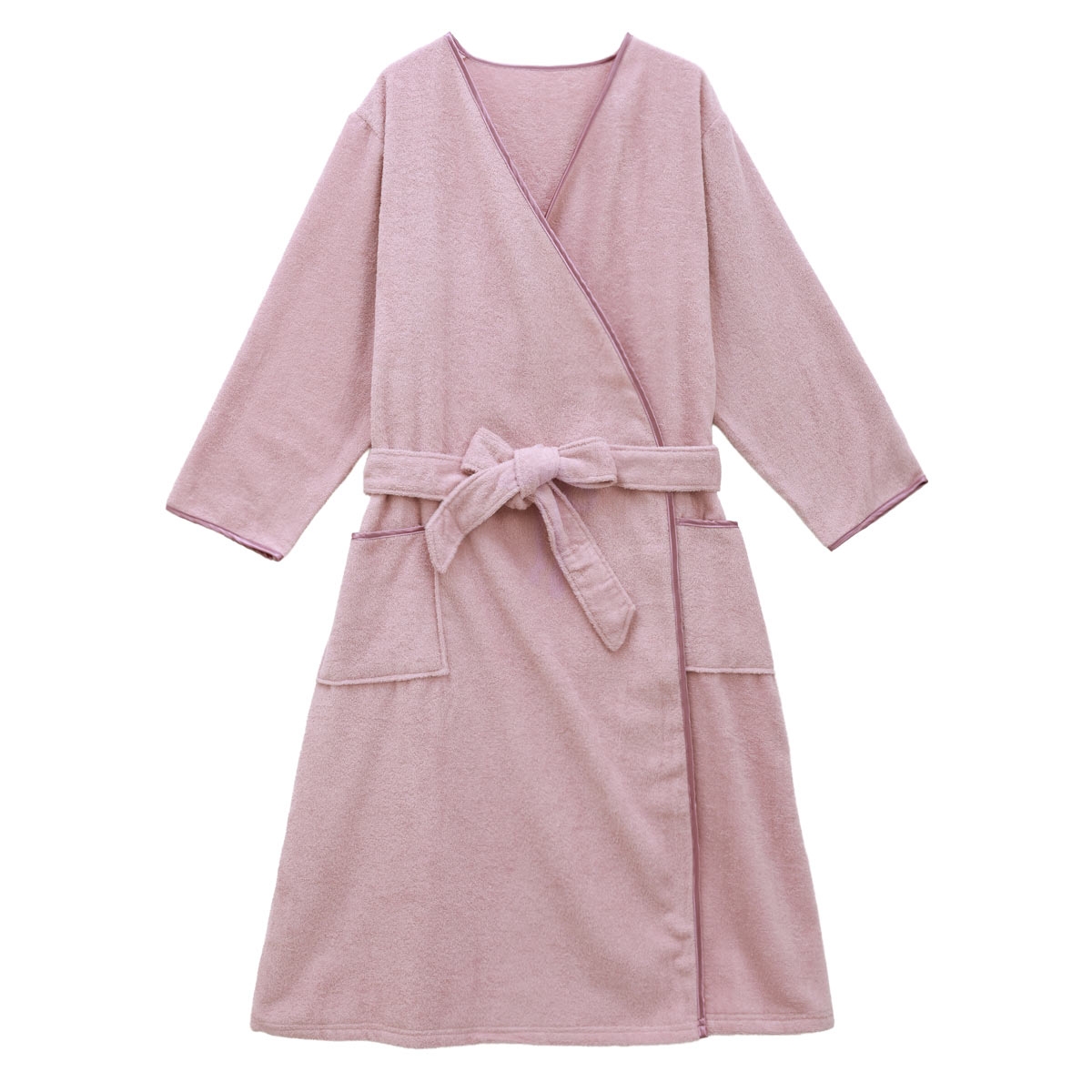 ルームウェア バスローブ 綿100％ 着るタオル バスタオル バスラップ ワンピース パイル 涼しい 夏 薄手 お風呂上り 汗(SMP-スモーキーピンク-M)