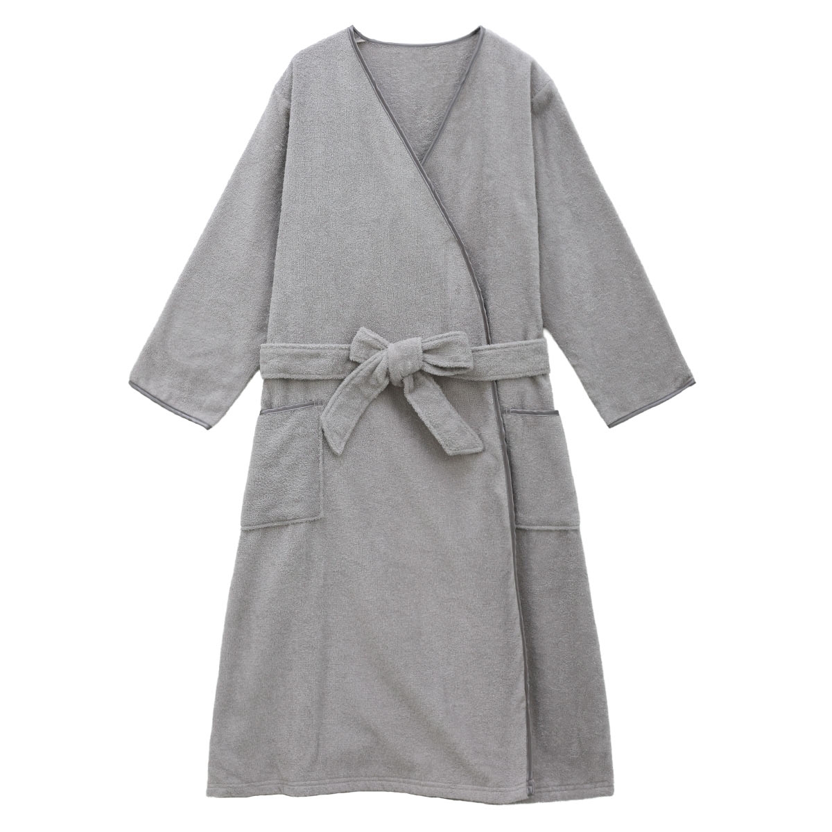 ルームウェア バスローブ 綿100％ 着るタオル バスタオル バスラップ ワンピース パイル 涼しい 夏 薄手 お風呂上り 汗(GY-グレー-M)